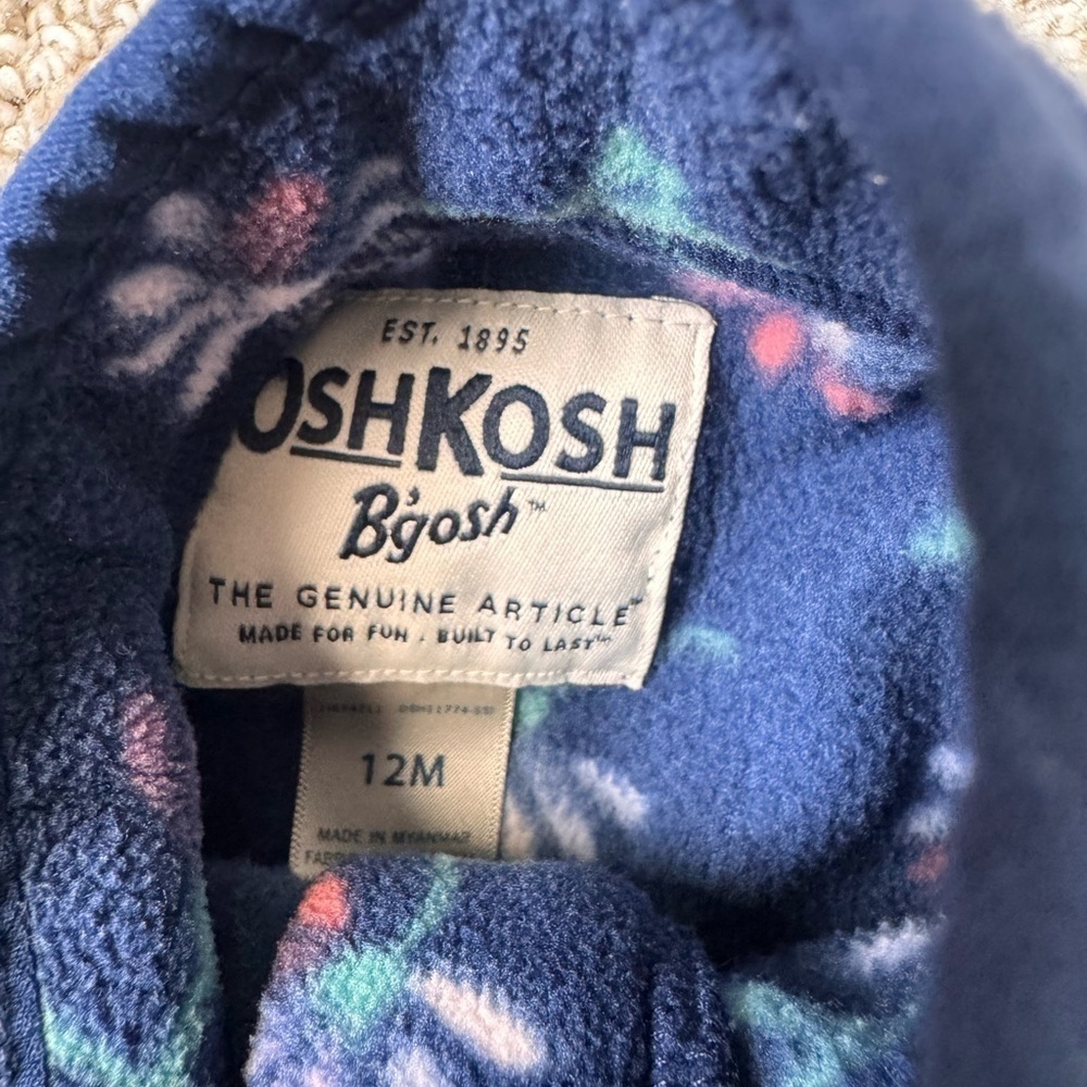 Baby Girl OshKosh Fleece Pullover Sweatshirt Floral quarter zip size 12 months - Picture 4 of 5